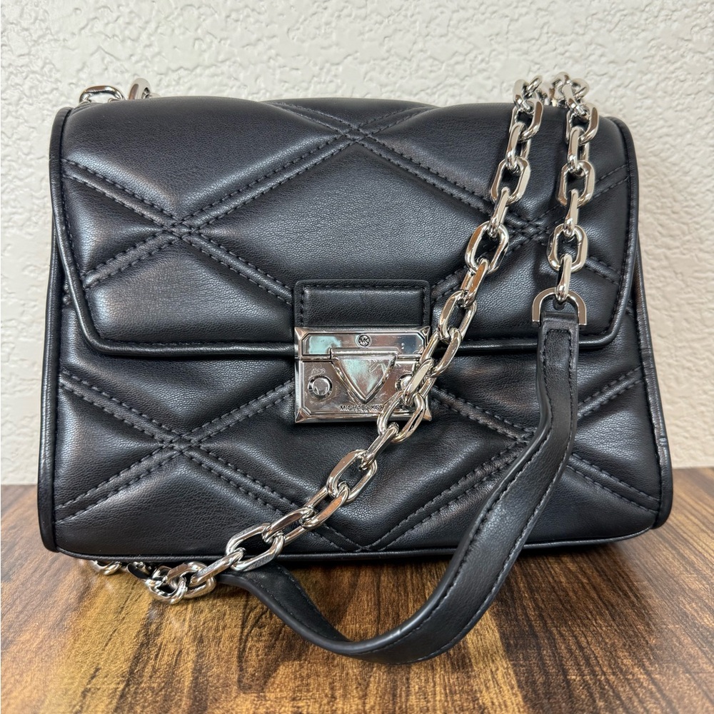 Michael Kors Black Quilted Shoulder Bag with Chain